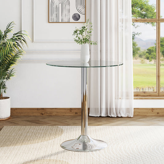 Round Dining Table in Silver with Clear Glass