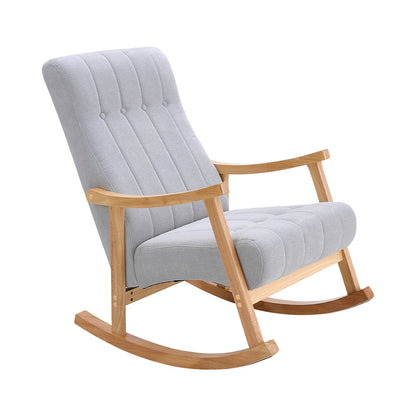 Light Grey Velvet Upholstered Tufting Rocking Chair with Rubberwood Frame