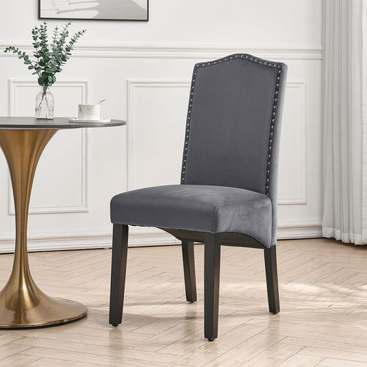 Set of 2 Grey Velvet High Back Dining Chair