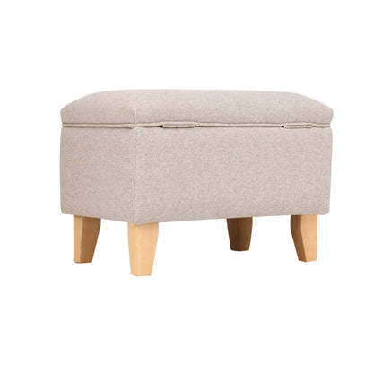 49CM Linen Storage Organizer Ottoman Footstool Beige