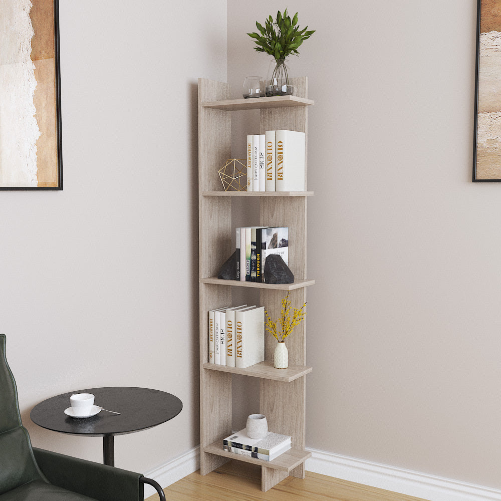 5 Tier Corner Storage Bookshelf Shelving Unit Maple