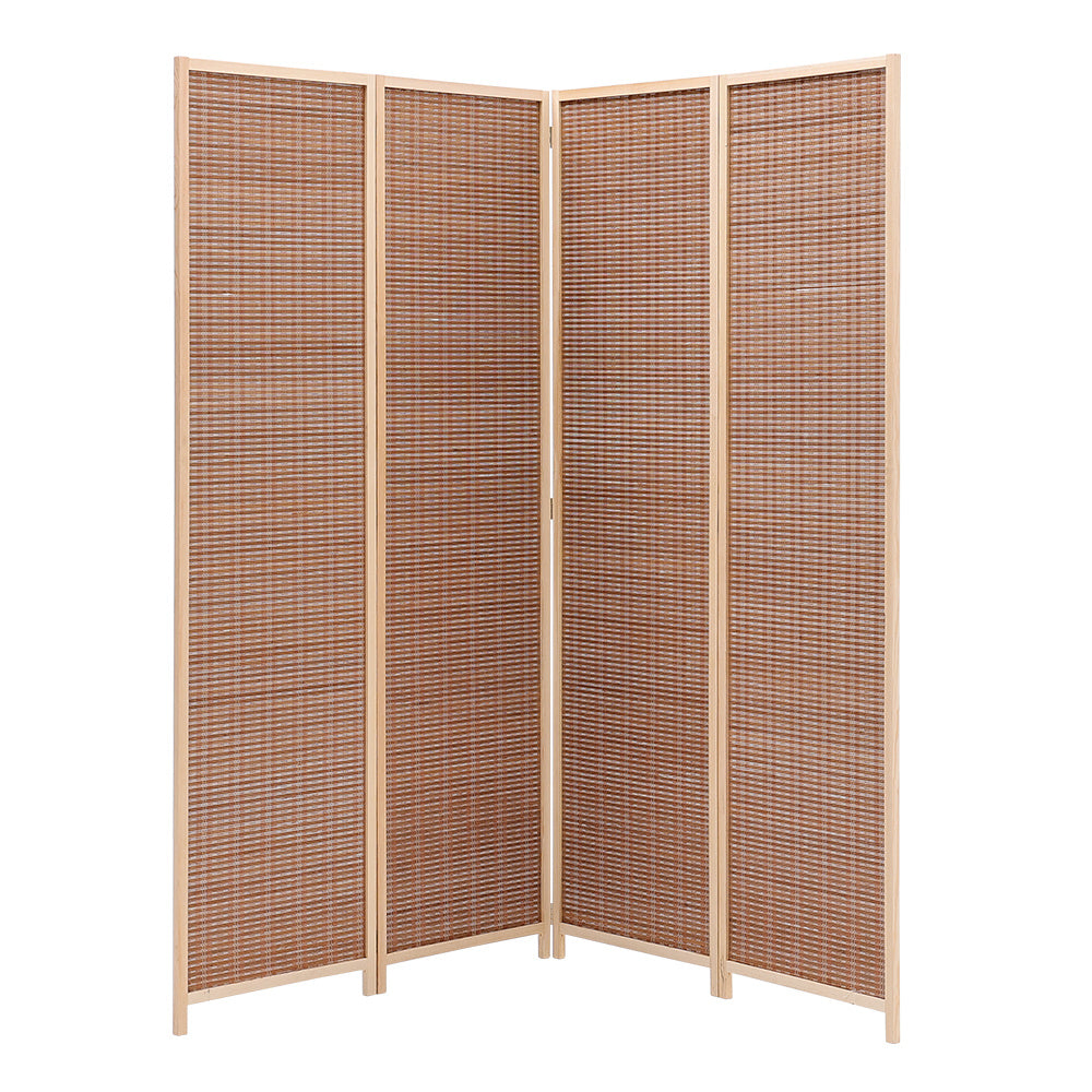 Brown Bamboo Woven 4 Panel Folding Room Divider Privacy Screen