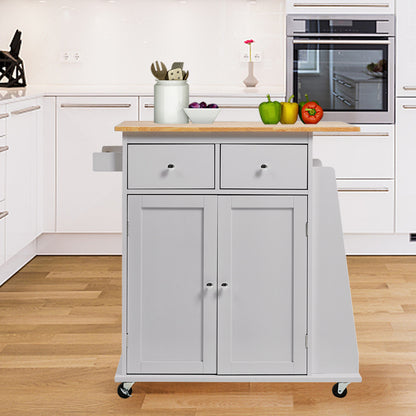 Grey Rolling Kitchen Trolley with Rubber Wood Top