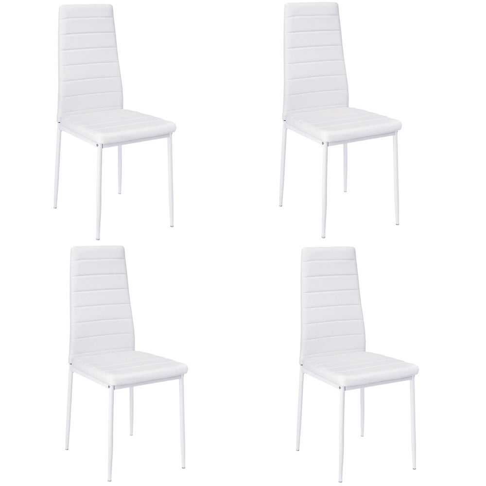 Set of 4 PU Leather Padded Seat Metal Legs Dining Chair White