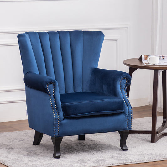 Velvet Pleated Wingback Armchair, Royal Blue