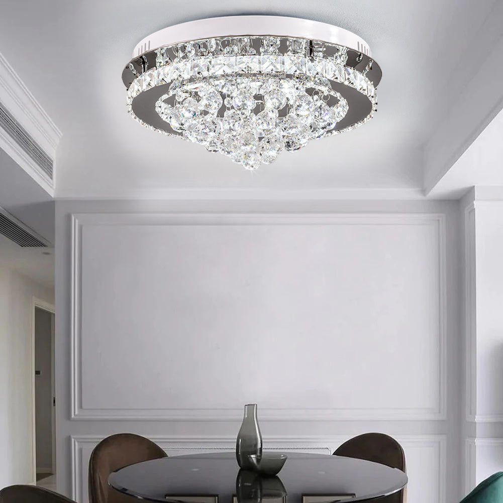 Modern Round LED Ceiling Light Crystal Chandelier Lamp, 40CM Dimmable