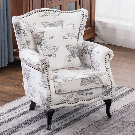 Butterfly Wingback Armchair with Thick Cushion and Pillow