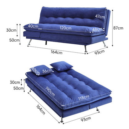 Blue Fabric Upholstered Tufted Sofa Bed