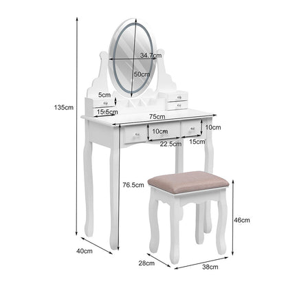 White Lighted Makeup Vanity Desk with Mirror and Stool