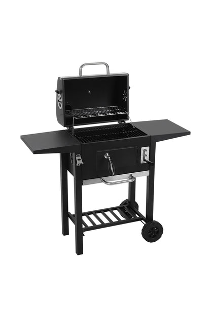 Black Outdoor Charcoal Grill with Smoke Stack