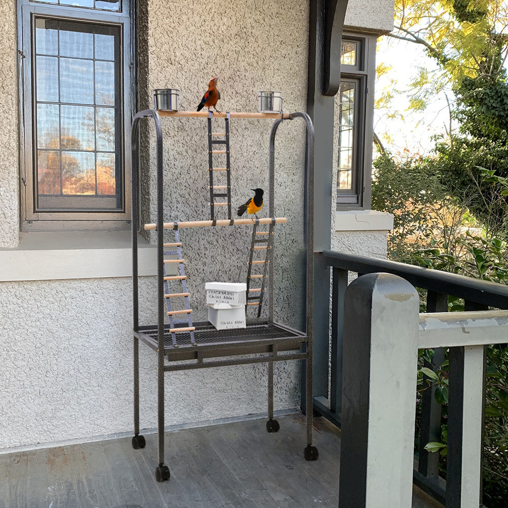 Large Metal Rolling Bird Play Stand with Wooden Perches Ladders