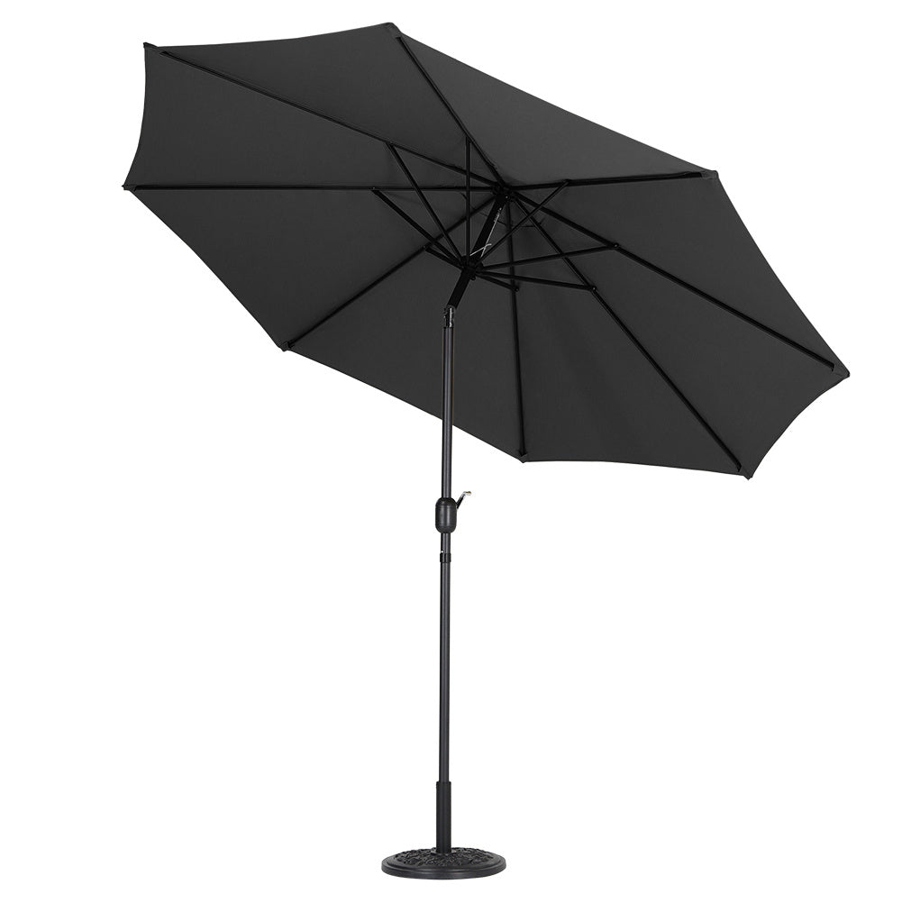 3M Black Parasol Umbrella Patio Sun Shade Crank Tilt with Round Base