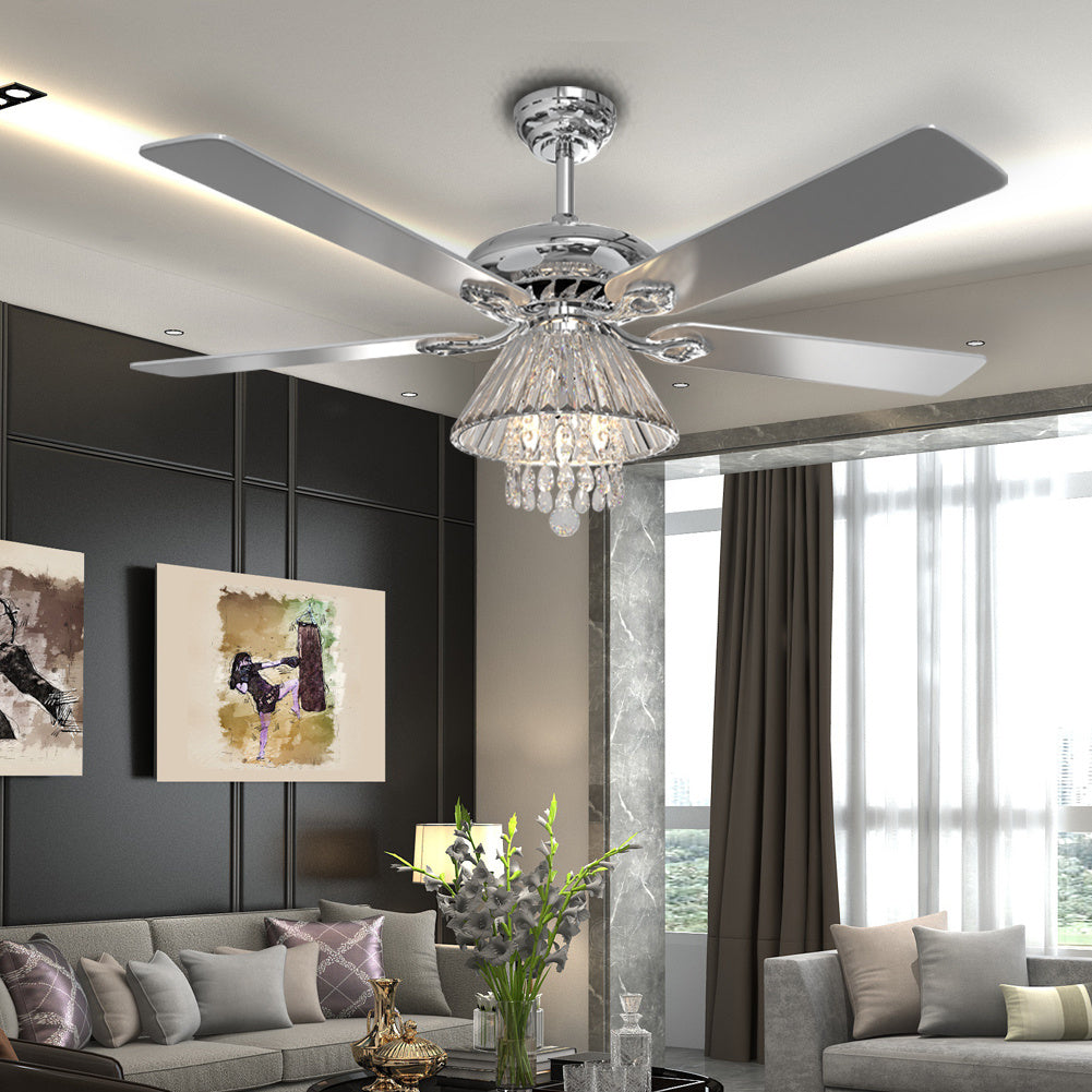 52 Inch Modern 5 Wood Blade Ceiling Fan Chandelier