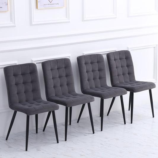 Set of 4 Buttoned Frosted Velvet High Back Dining Chairs Dark Grey