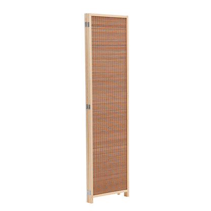 Brown Bamboo Woven 4 Panel Folding Room Divider Privacy Screen