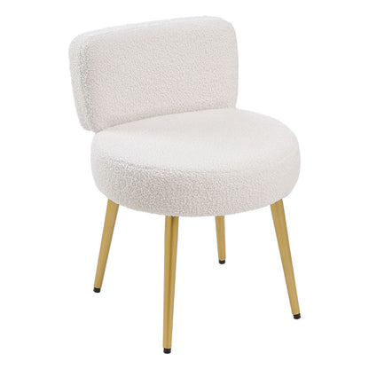 Cream Faux Fur Vanity Stool Chair with Metal Legs