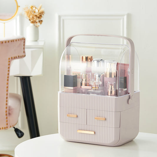 Pink Desktop 3 Drawers Cosmetics Storage Organizer