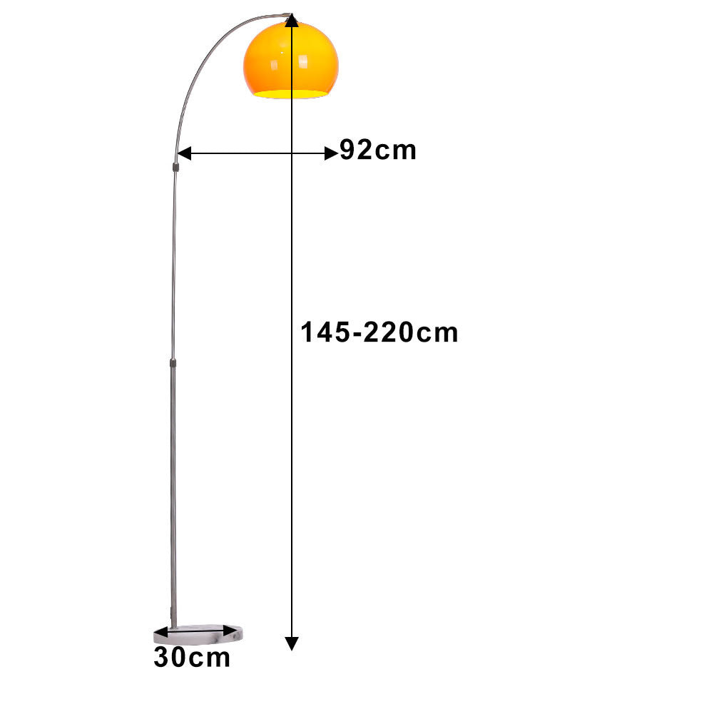 Arched Floor Lamp Tall Curved Design with Marble Base Orange Lampshade 145 to 220CM