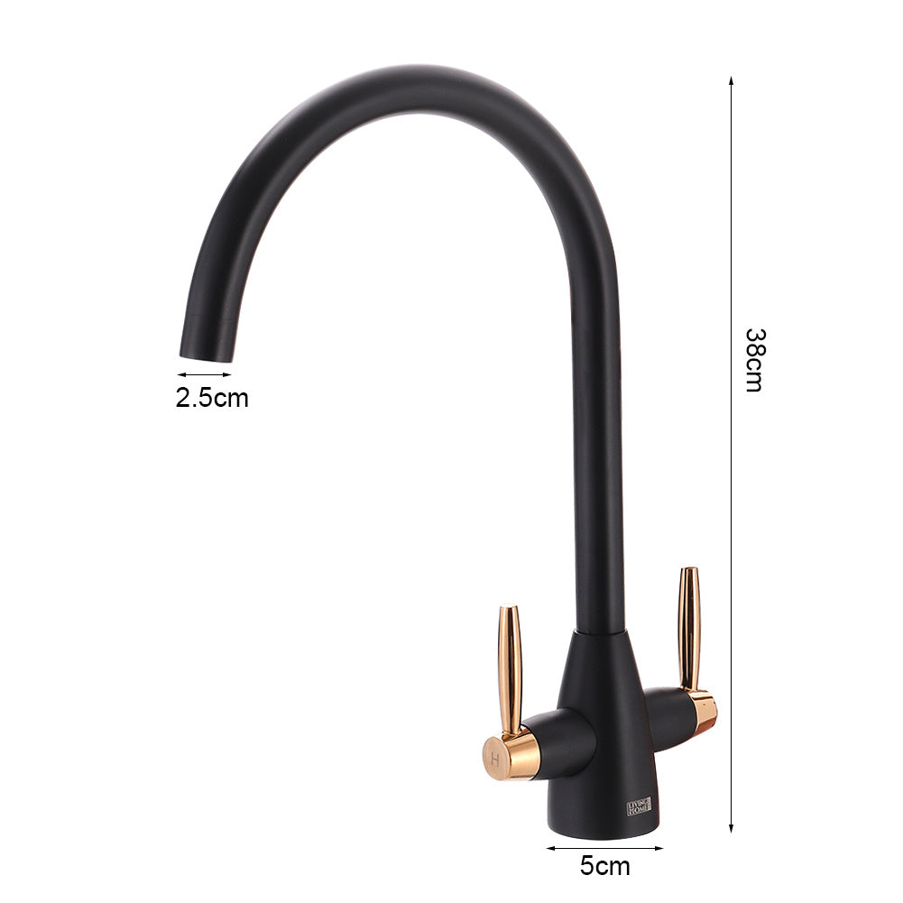 Black Twin Lever Mono Kitchen Mixer