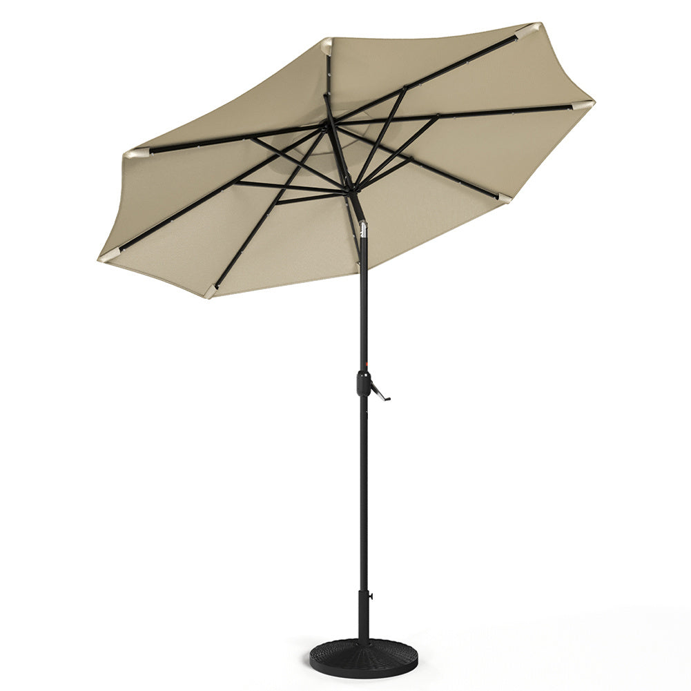 3M Large Garden LED Parasol Outdoor Beach Umbrella with Light Sun Shade Crank Tilt with 14KG Round Base, Beige