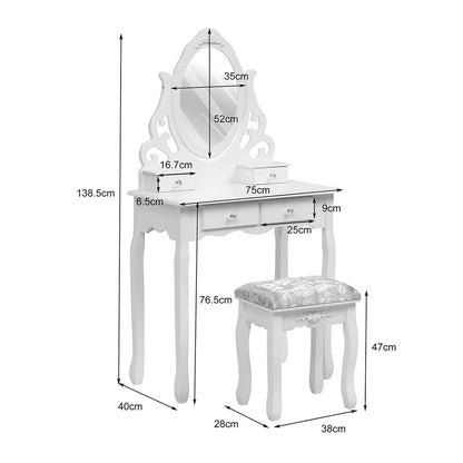 White Bedroom Makeup Vanity Desk with Mirror and Stool