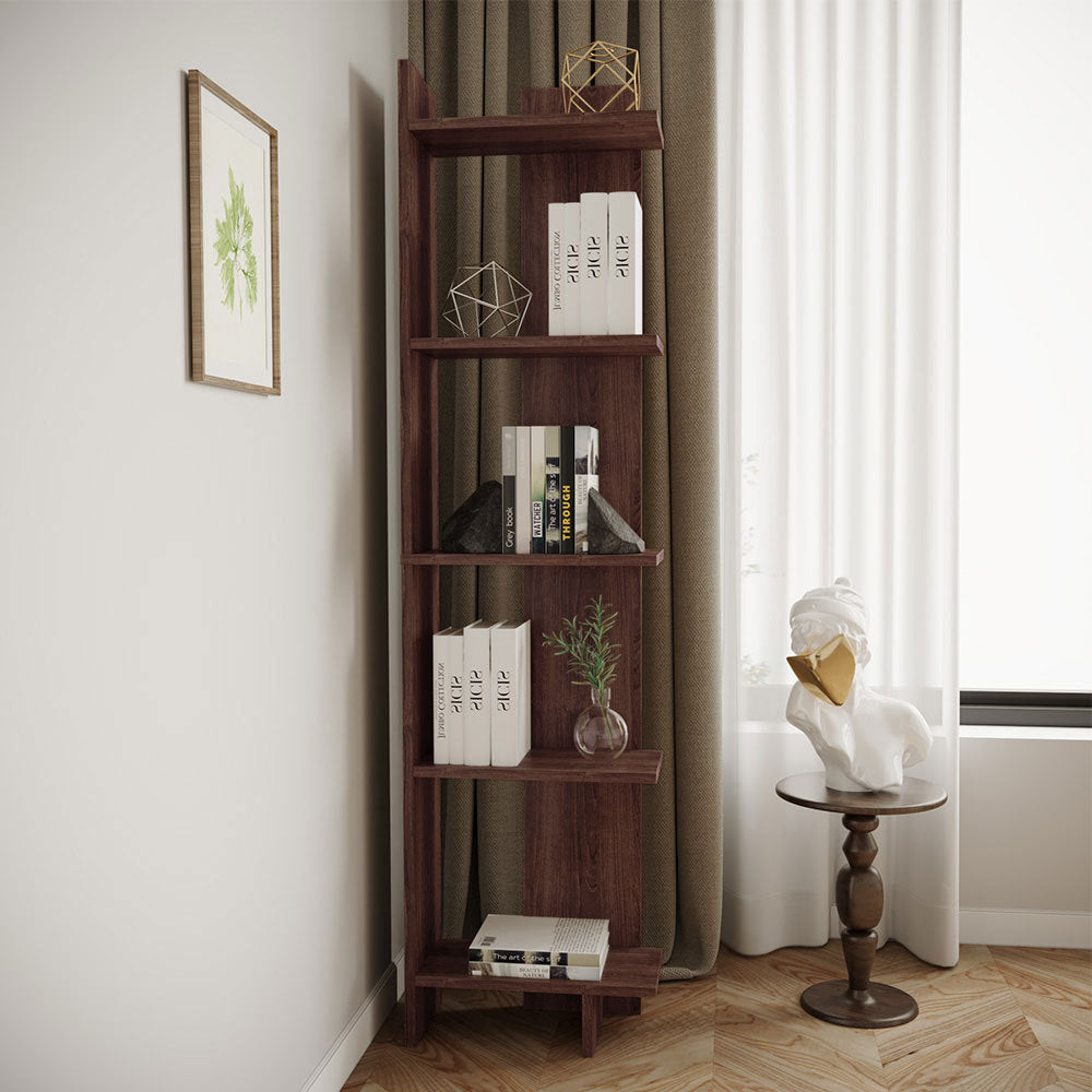 5 Tier Corner Storage Bookshelf Shelving Unit Walnut