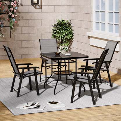 Set of 5 Garden Patio Glass Umbrella Square Table and Folding Chairs Set