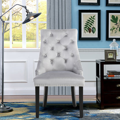 Set of 2 Tufted Velvet Buttoned Dining Chair, Light Grey