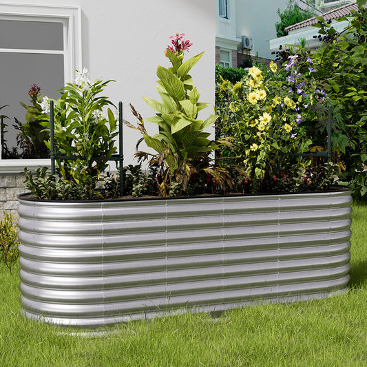 240cm Silver Oval Shaped Galvanized Steel Raised Garden Bed