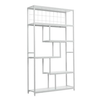 Six-tiered open bookcase storage shelf in white