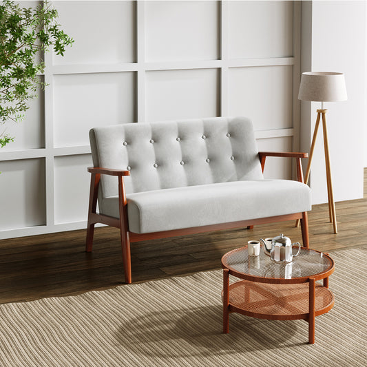 Solid Wooden Frame Upholstered Tufted Sofa