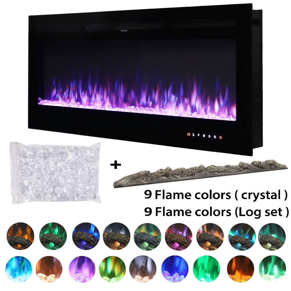 50 Inch Wall Mounted Electric Fireplace with Remote 12 Colours