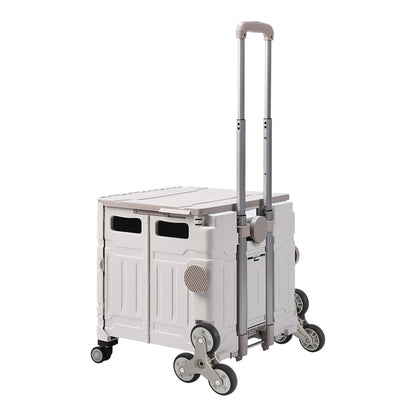 White 50L Collapsible Rolling Utility Crate Shopping Cart with 8 Wheels