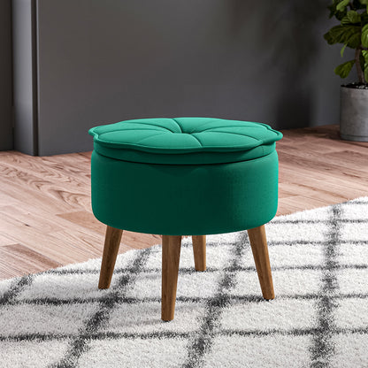 Green Modern Round Petal Velvet Storage Ottoman