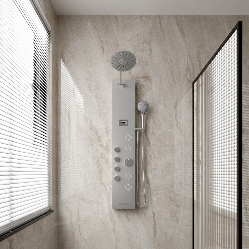 Silver Adjustable Shower Panel with Body Massage Jets