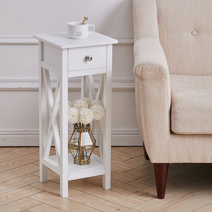 Modern Side Table Nightstand with Bottom Shelf for Living Room Bedroom White