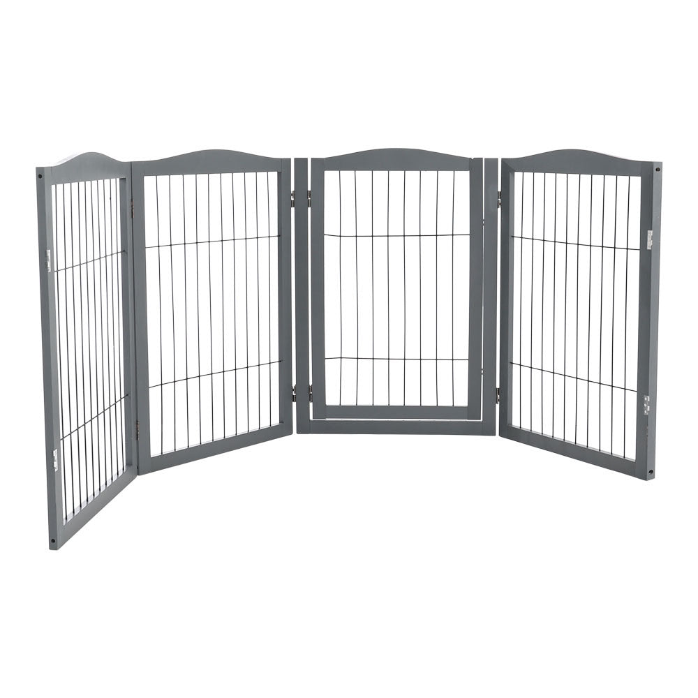 Grey 224cm 4 Panel Wooden Folding Pet Playpen