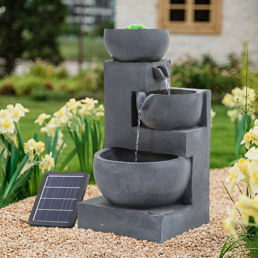 Outdoor Solar Powered Water Fountain Decor with Fake Grass