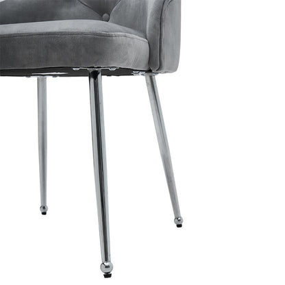 Grey Velvet Tufted Dining Chair with Cushion