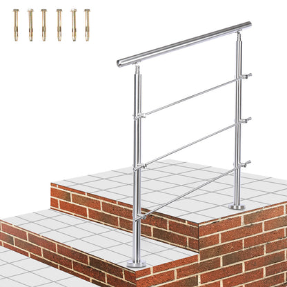 100CM Handrail Stainless Steel Balustrade with 3 Crossbars Stair Rails