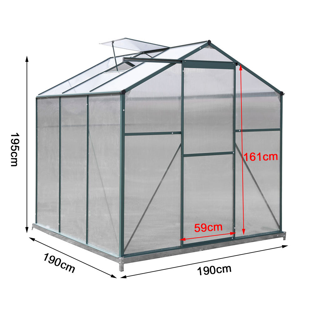 6ft x 6ft Garden Greenhouse Aluminium Polycarbonate Green Plant Housing With Vents