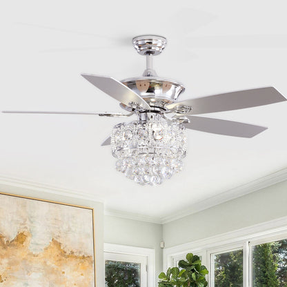 52 Inch Chandelier Ceiling Fan Light with 5 Blades and Remote Control, Chrome