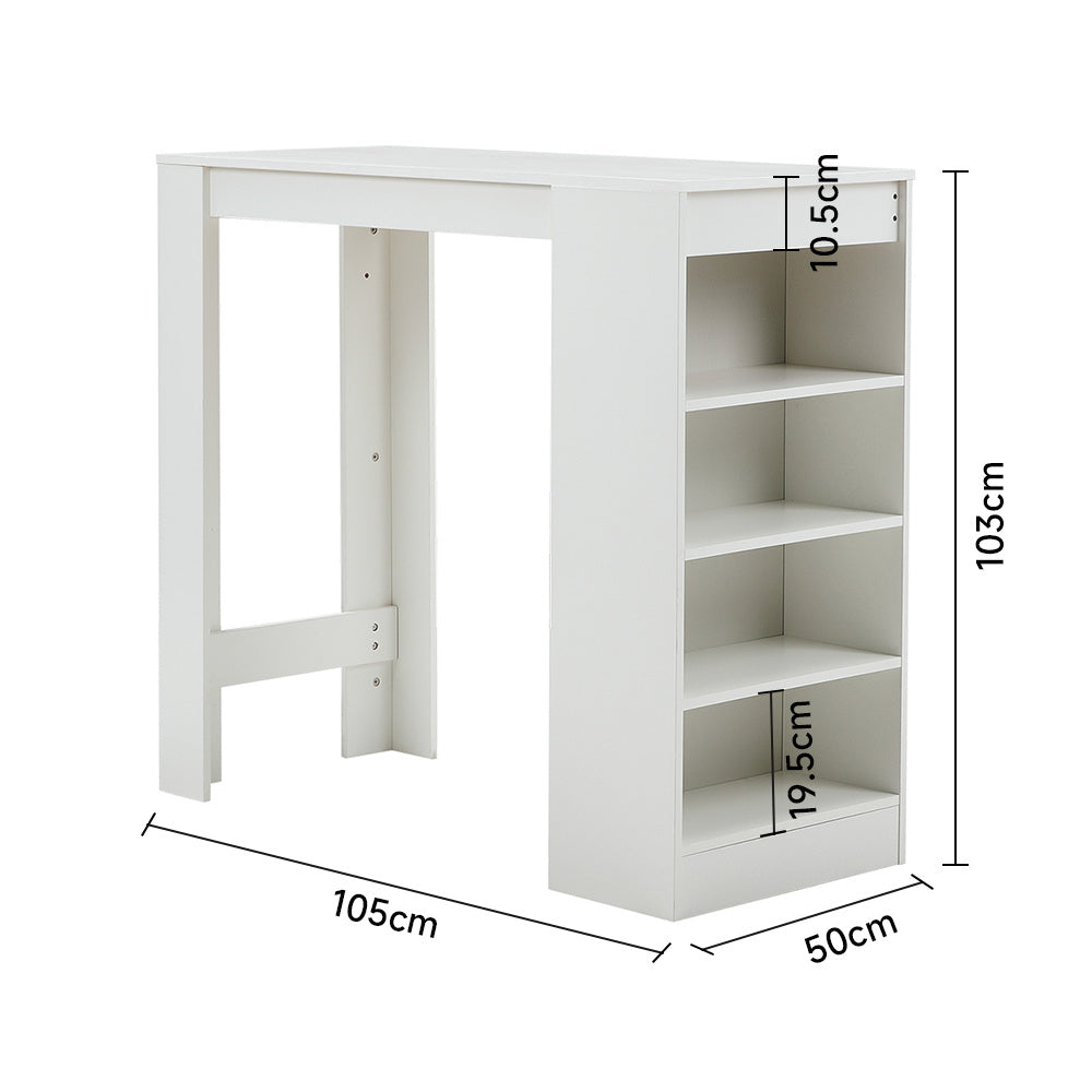 White Wooden Bar Table with Open Shelves White Table Top