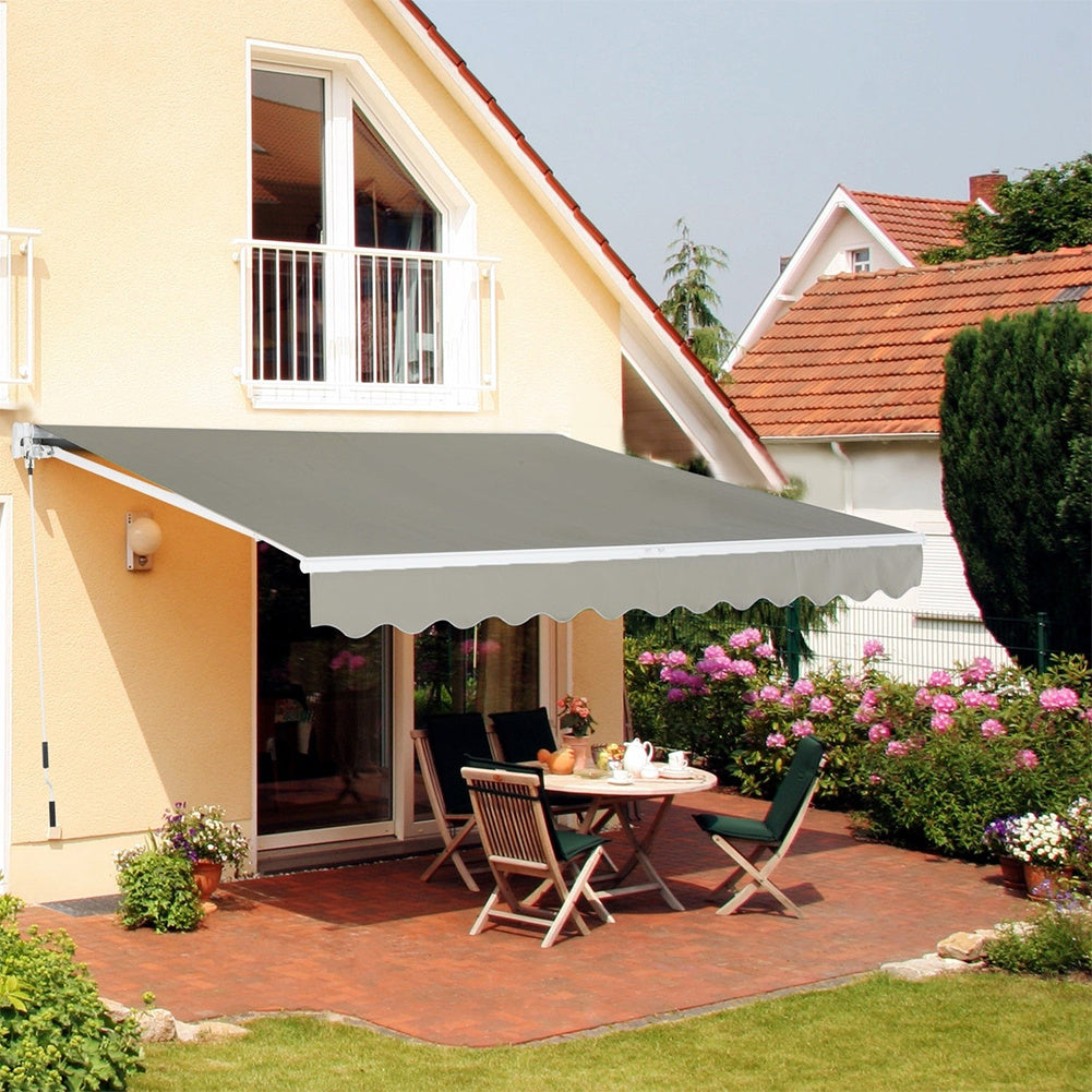 Outdoor Retractable DIY Manual Patio Awning Canopy Garden Shade Shelter, Grey 400x300CM