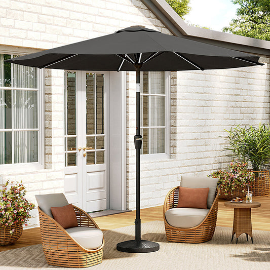 3M Large Garden LED Parasol Outdoor Beach Umbrella with Light Sun Shade Crank Tilt with 14KG Round Base, Gark Grey