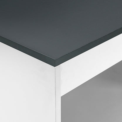 White Wooden Bar Table with Open Shelves,Black Table Top