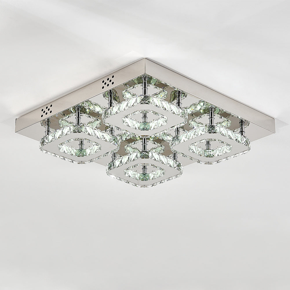 Square Large-size LED Ceiling Light Crystal Chandelier Pendant Lamp Cool White