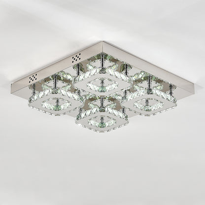 Square Large-size LED Ceiling Light Crystal Chandelier Pendant Lamp Cool White