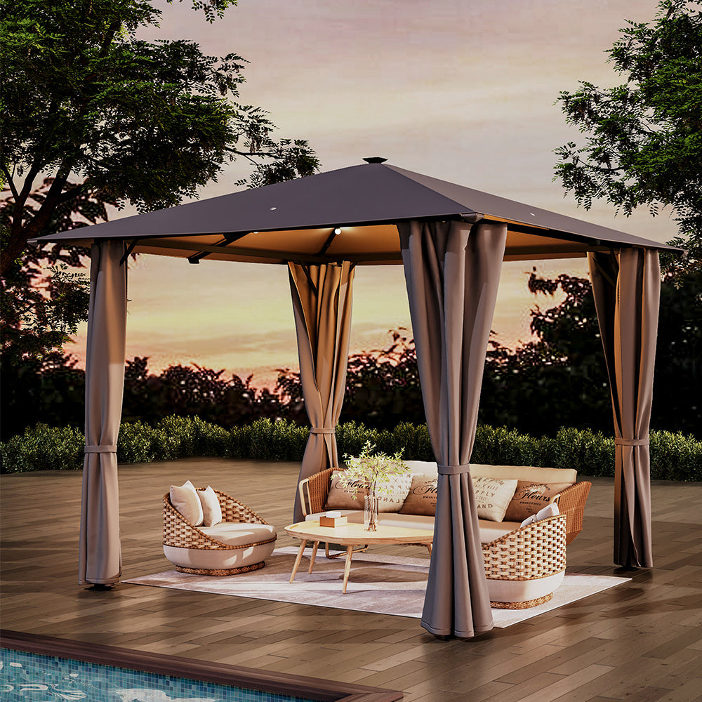 Metal Gazebo with Lights Dark Grey