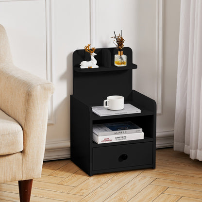 Wood Black Bedside Table Nightstand With Drawers